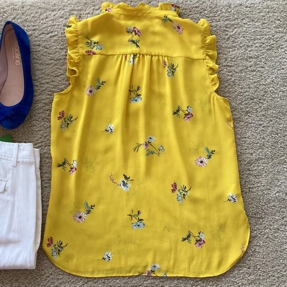 LOFT Yellow Floral Sleeveless Blouse - Picture 6 of 8